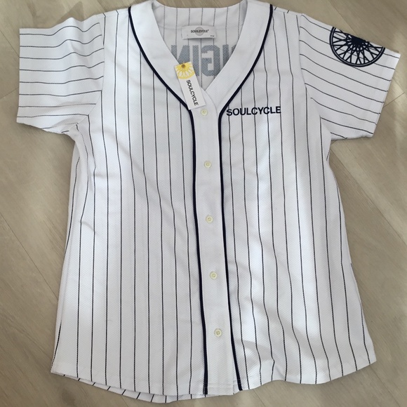 soulcycle Tops - Soulcycle, size large, white with blue stripe, baseball jersey